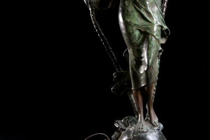 Auguste Moreau Bronze Lamp Sculpture "Aurore" Art Nouveau Woman 77Cm Signed