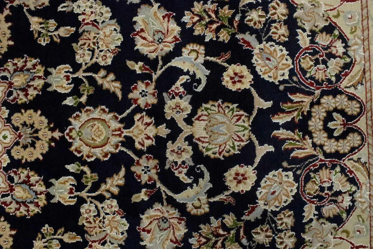 6X9 Ft Hand-Knotted Indo-Nain Oriental Rug Dark
