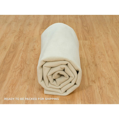 9'X12' Comfort Ivory Modern Loom Knotted Wool And Silk Plain Oriental Rug