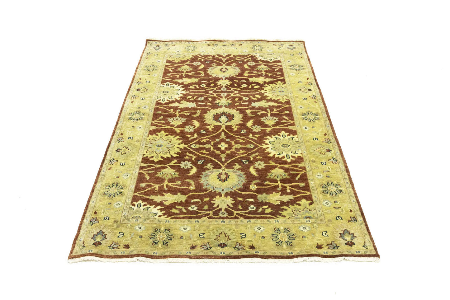 Rust Oushak Chobi Hand-Knotted Wool Rug Floral
