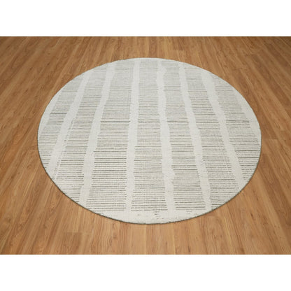 7'9"X7'9" Ivory Natural Wool Round Rug Hand Woven Flat Weave With Pile