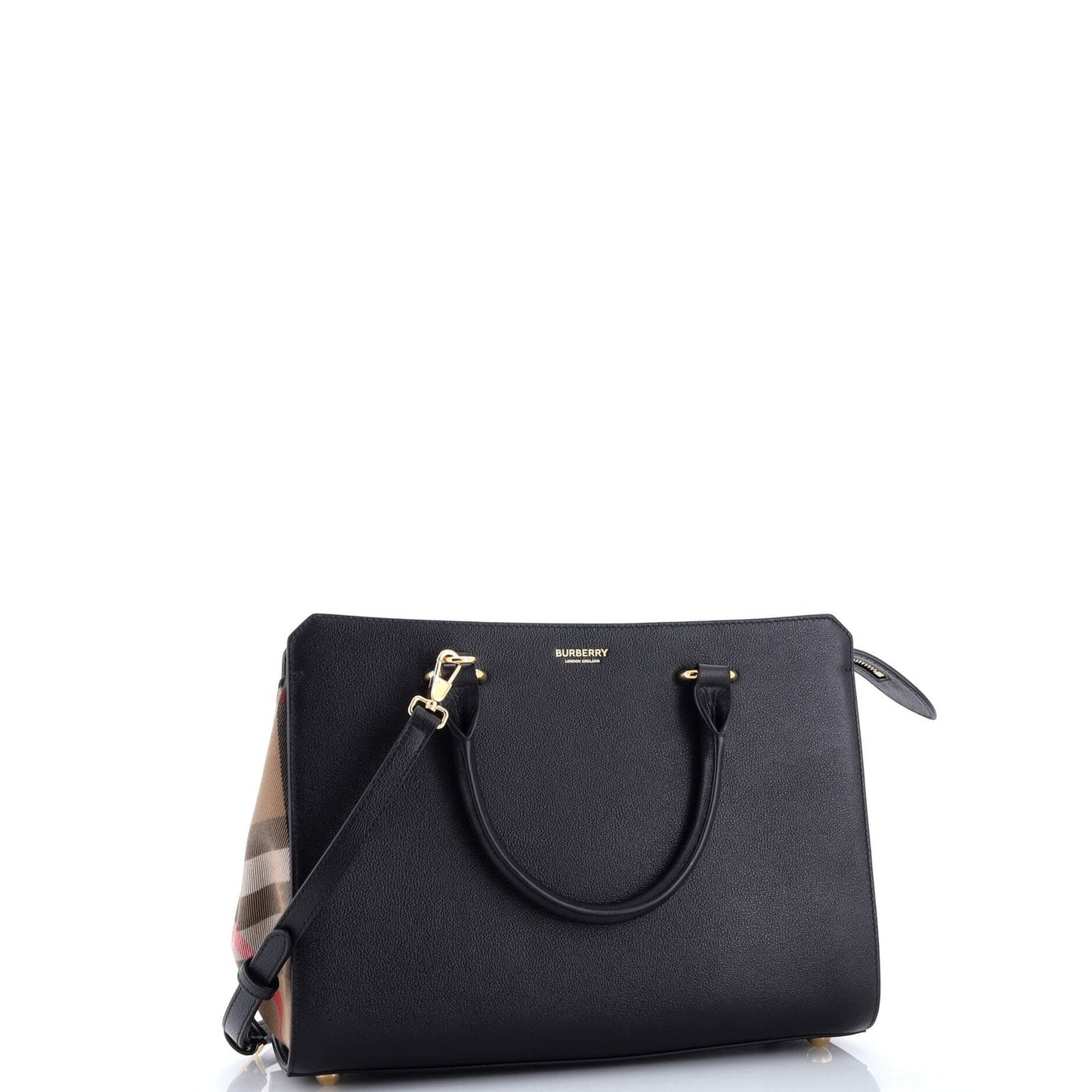 Burberry Banwell Tote Leather And House Check Canvas Small