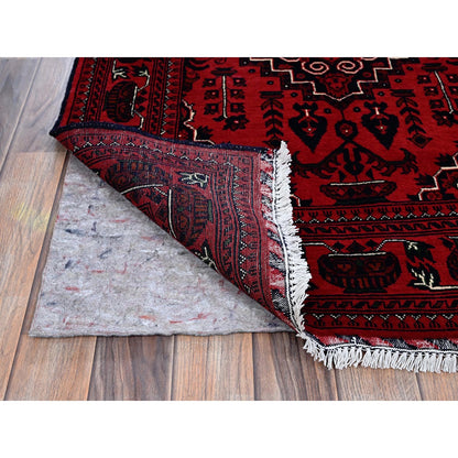 5'X7' Chili Red Hand Knotted Afghan Khamyab Geometric Design Pure Wool Rug