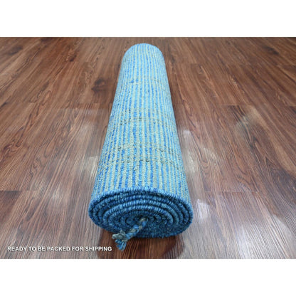 2'5"X10'3" Blue Hand Knotted Geometric Moroccan Weave All Wool Runner Rug