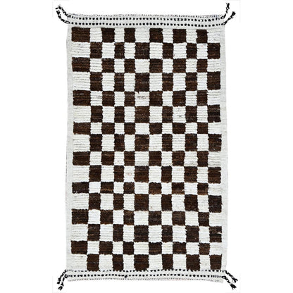 2'10"X4'10" Brown Moroccan Weave Squares Design Pure Wool Hand Knotted Rug