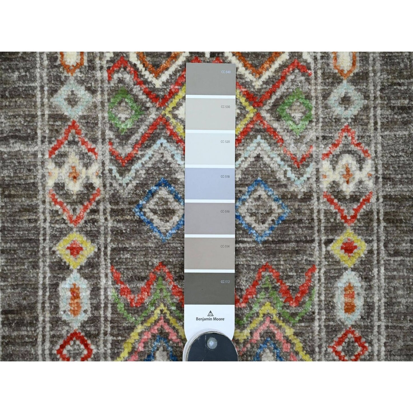 8'1"X9'6" Gray Geometric Design,Berber Influence Wool Hand Knotted Rug