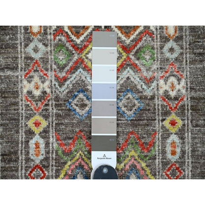 8'1"X9'6" Gray Geometric Design,Berber Influence Wool Hand Knotted Rug