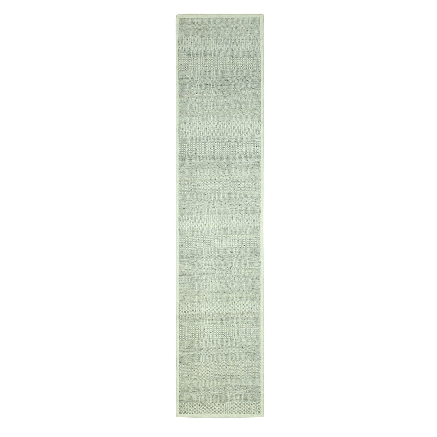 2'7"X10'3" Gray Hand Knotted Rug Wool Oxidized Grass Design Runner