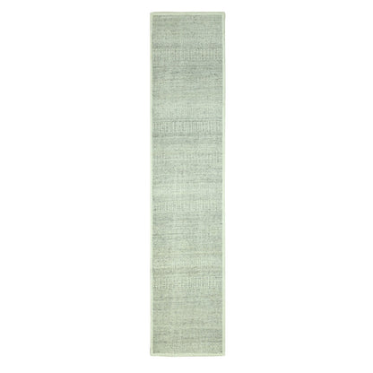 2'7"X10'3" Gray Hand Knotted Rug Wool Oxidized Grass Design Runner