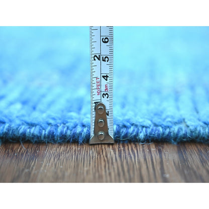 2'5"X10'3" Blue Hand Knotted Geometric Moroccan Weave All Wool Runner Rug