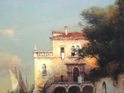 Antoine Bouvard Oil Painting Venice Canal Gondola Signed French Art