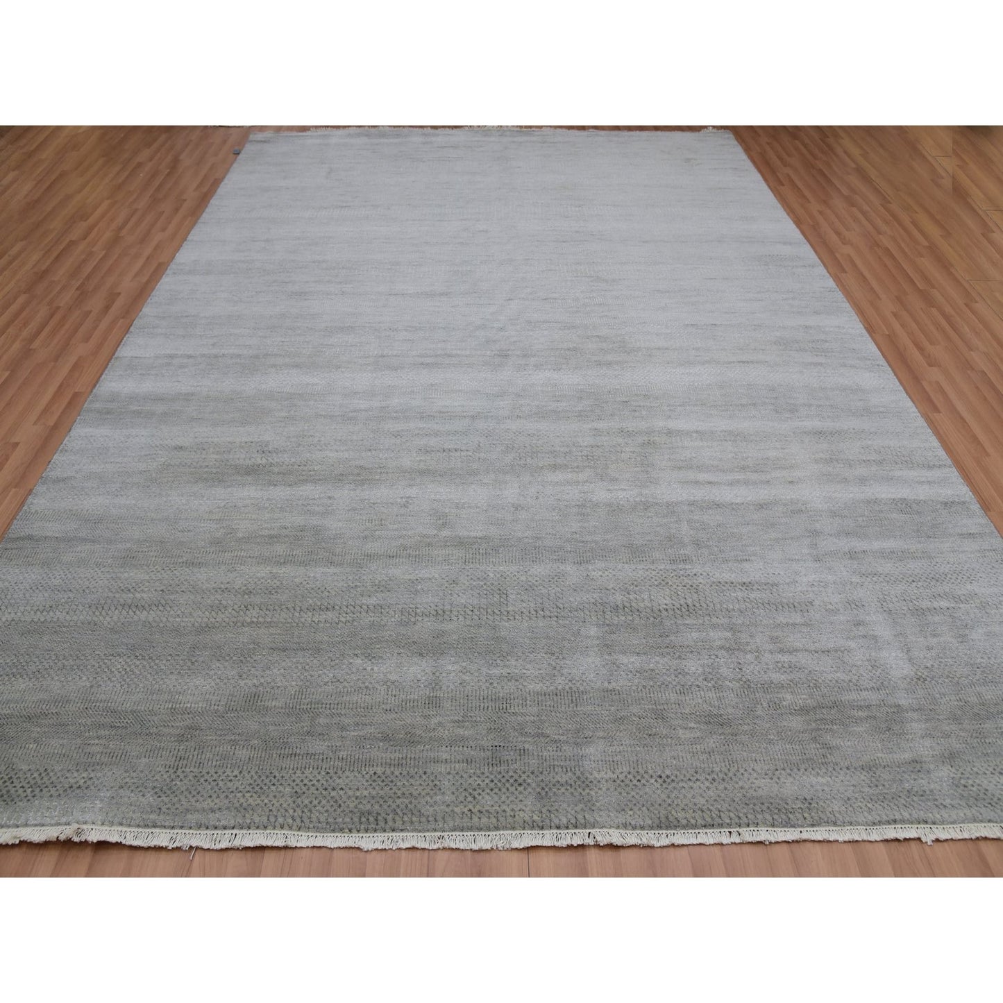 9'X12'2" Metal Gray Hand Knotted Pure Wool Grass Design Oriental Rug