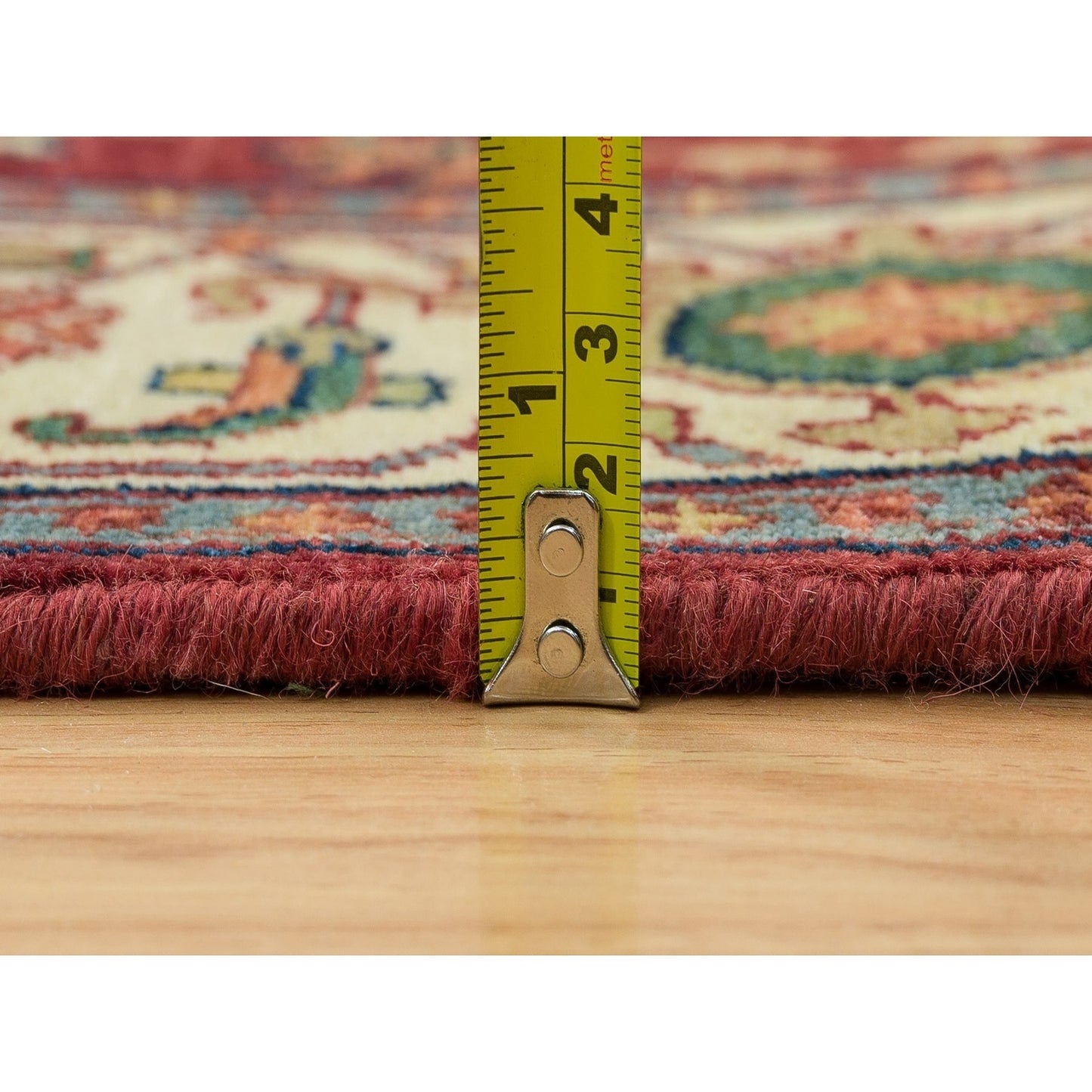 3'10"X12'1" Red Pure Wool Hand Knotted Heris Re-Creation Wide Runner Rug