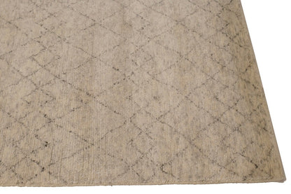 Hand-Knotted Beige Geometric Moroccan Rug Plush
