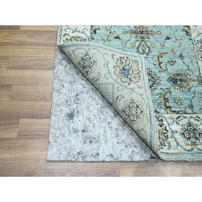 2'7"X14' Sky Blue Agra Flower Vines Design Wool Hand Knotted Runner Rug