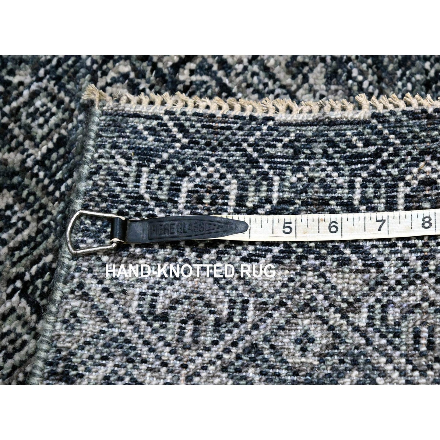 2'X3' Gray Kohinoor With Repetitive Design Hand Knotted Pure Wool Mat Rug