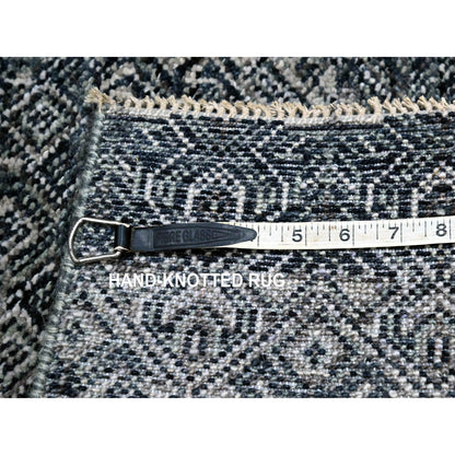 2'X3' Gray Kohinoor With Repetitive Design Hand Knotted Pure Wool Mat Rug