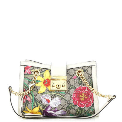 Gucci Padlock Chain Tote Flora Gg Coated Canvas Small