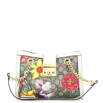 Gucci Padlock Chain Tote Flora Gg Coated Canvas Small