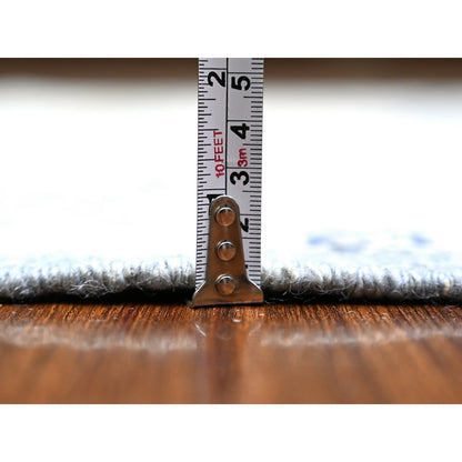 4'2"X9'5" Blue Afghan Angora Oushak Pure Wool Hand Knotted Runner Rug