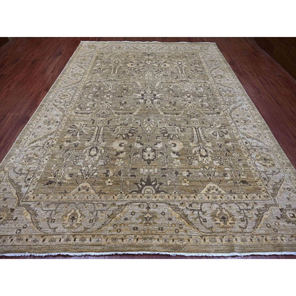 9'x12' Brown Peshawar with Heris All Over Design Wool Hand Knotted Rug
