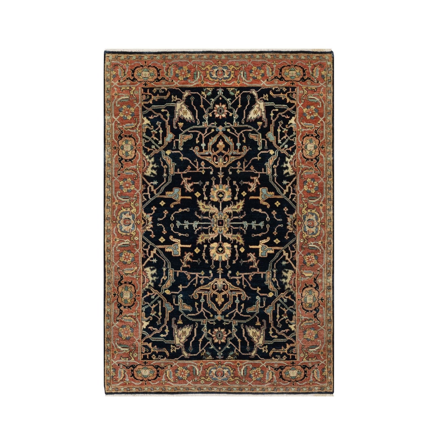 4'2"X6'3" Oxford Blue Heris Re-Creation Hand Knotted Wool Oriental Rug