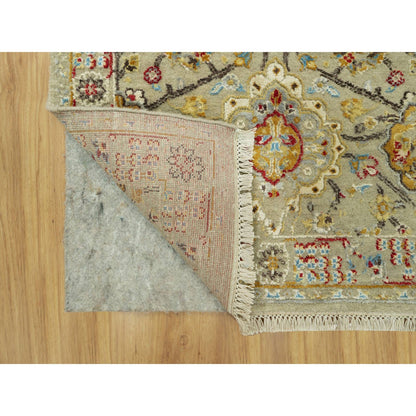 2'8"X6' Camel Wool And Silk Sunset Hand Knotted Runner Oriental Rug