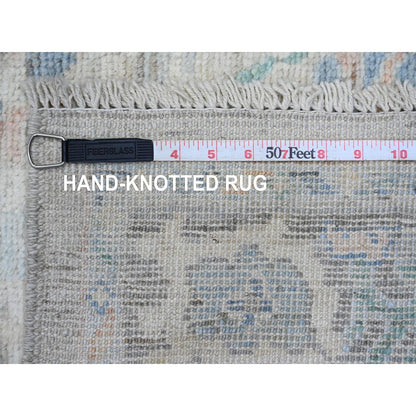 3'1"X10' Gray Pure Wool Angora Oushak Leaf Design Hand Knotted Runner Rug