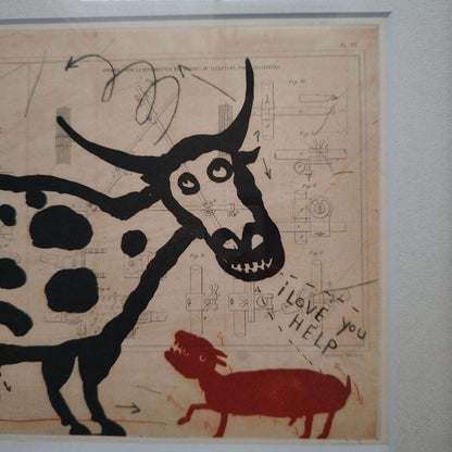 Raymond Waydelich (French, B. 1938) - Cow Original Serigraph Print Signed Framed