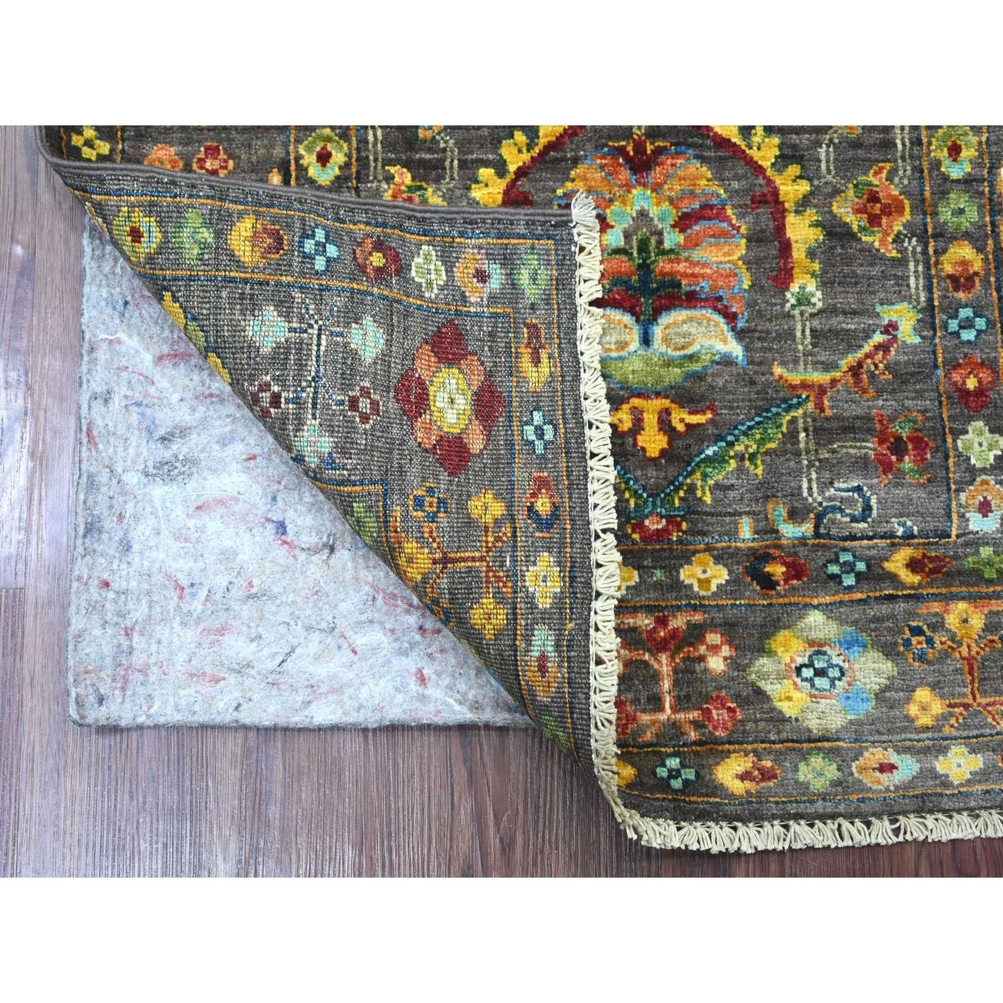 2'9"x4' Gray Hand Knotted Afghan Sultani Pure Wool Sample Mat Rug