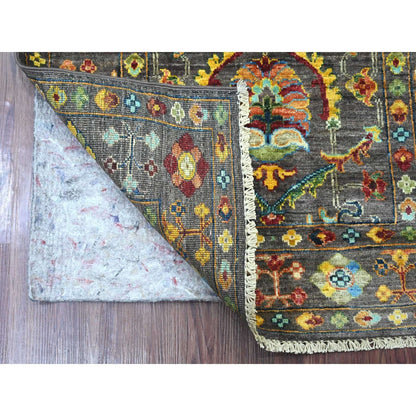 2'9"x4' Gray Hand Knotted Afghan Sultani Pure Wool Sample Mat Rug