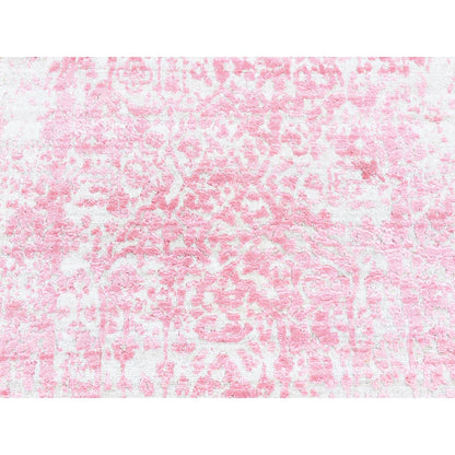 2'6"X7'9" Pink Broken Farsian Design Wool/Silk Hand Knotted Runner Rug
