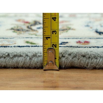 4'X6'2" Gray Hand Knotted Nain Design 250 Kpsi Soft Wool Rug
