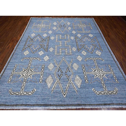 8'X9'8" Bdazzled Blue Snowflake Geometric Design Oriental Rug