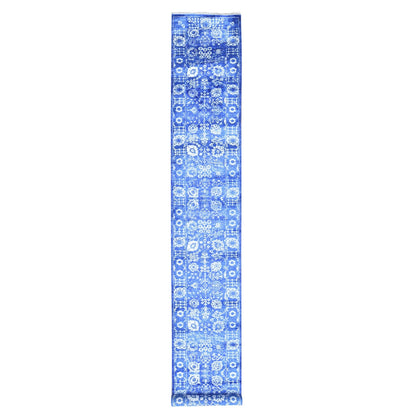 2'6"X16'10" Blue Tone On Tone Tebraz Wool/Silk Hand Knotted Xl Runner Rug