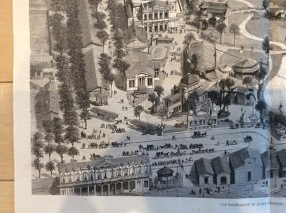 1867 Paris Exposition Universelle Wood Engraving Panorama French Quarter Print