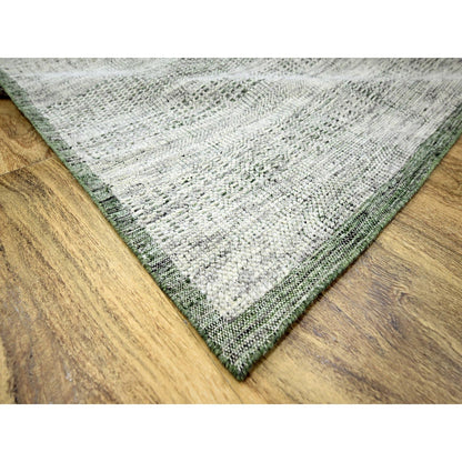 10'2"X10'2" Green & White Grass Design Pure Wool Hand Knotted Square Rug