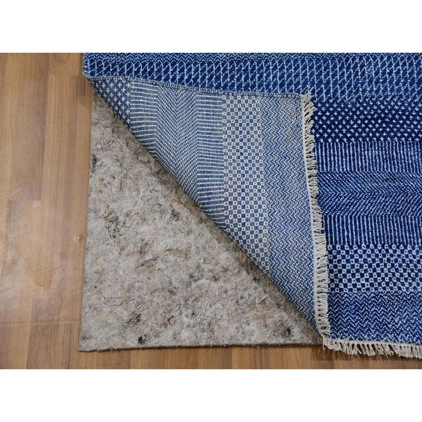 2'7"X12' Penn Blue Modern Grass Wool And Silk Hand Knotted Runner Rug