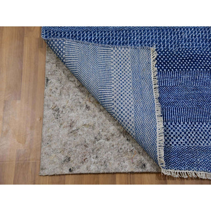 2'7"X12' Penn Blue Modern Grass Wool And Silk Hand Knotted Runner Rug