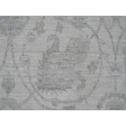 9'2"X11'10" White Washed Out Peshawar Leaf Design Hand Knotted Wool Rug