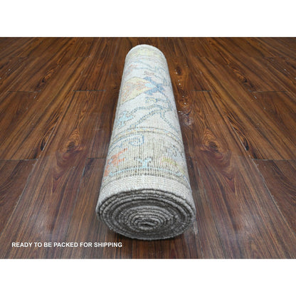 2'7"X15'9" White Smoke Gray Afghan Angora Oushak Xl Runner Oriental Rug