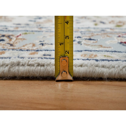 2'5"X10' Spring White Nain Hand Knotted 250 Kpsi Wool And Silk Runner Rug