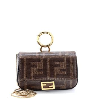 Fendi Chain Baguette Charm Bag Zucca Coated Canvas Nano