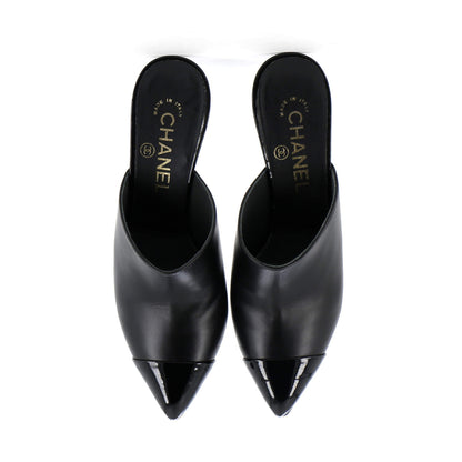 Chanel Women'S Pointed Toe Heeled Mules Leather With Faux Pearls