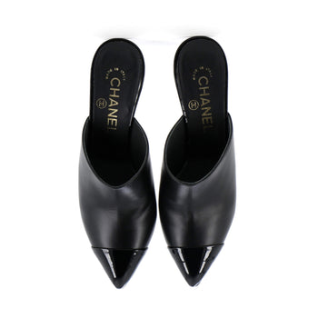 Chanel Women'S Pointed Toe Heeled Mules Leather With Faux Pearls