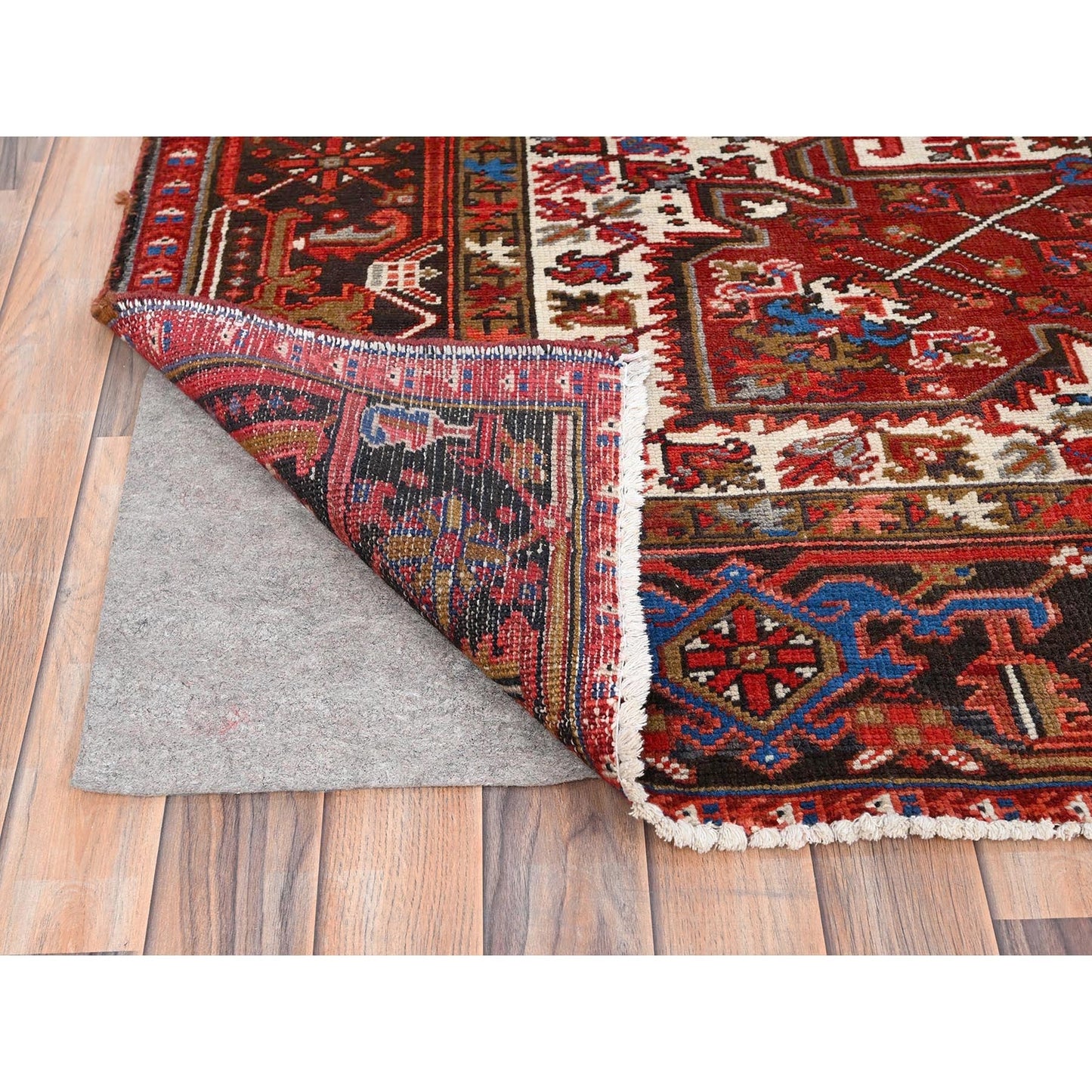 9'8"X12'9" Red Pure Wool Hand Knotted Semi Antique Zoroastrian Heris Rug
