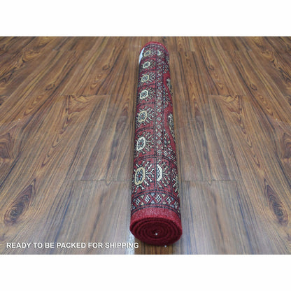 3'X4'10" Organic Wool Hand Knotted Mori Bokara Deep Red Oriental Rug
