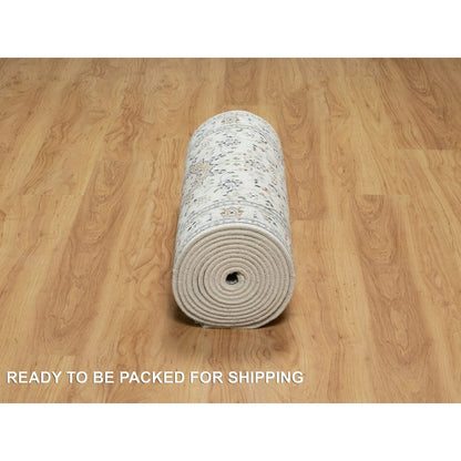 2'8"X17'8" Daisy White Nain 250 Kpsi Hand Knotted Wool & Silk Runner Rug