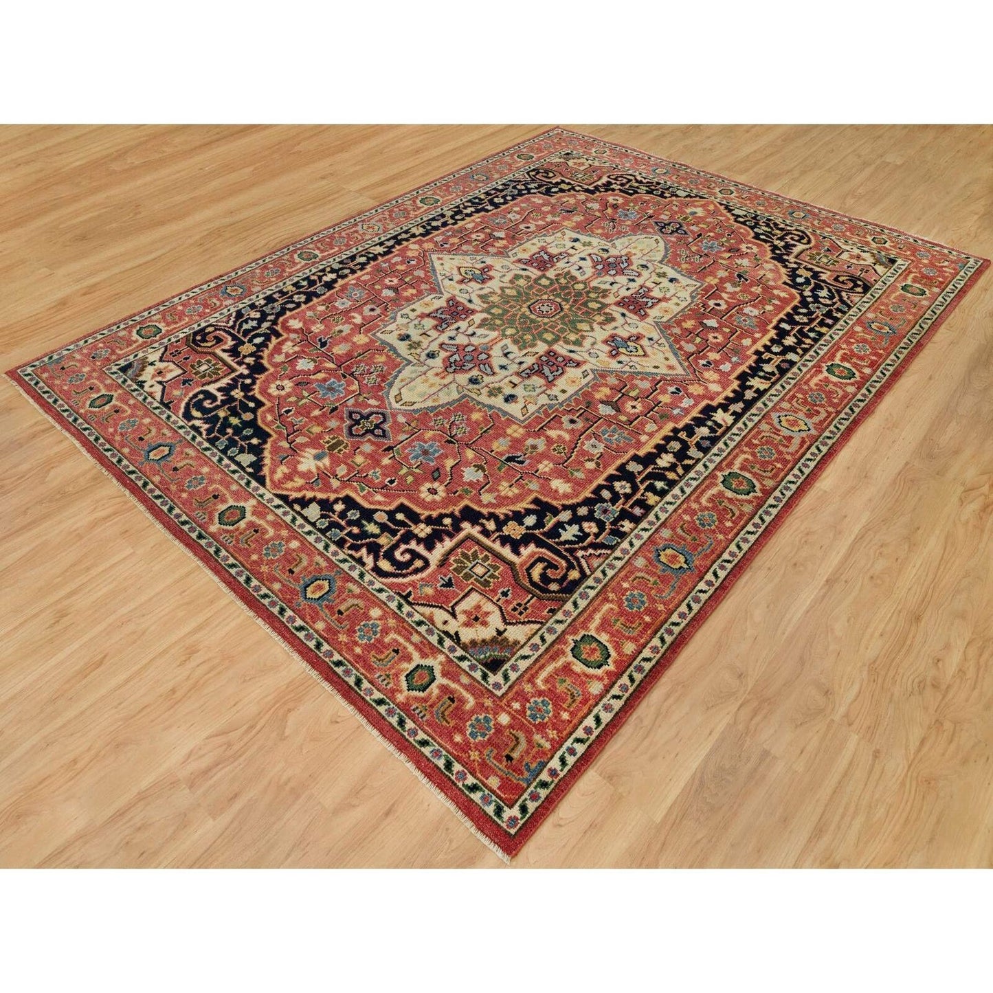9'X12' Indian Red Hand Knotted Heris Serapi Pure Wool Oriental Rug