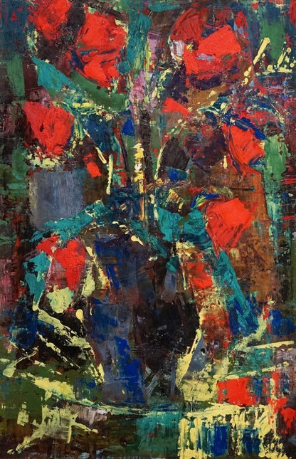 Vati Jozsef Original Hungarian Modern Oil Painting Flowers Of Happiness Signed